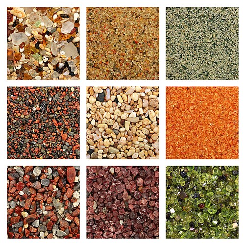 Nine samples of different type of sand